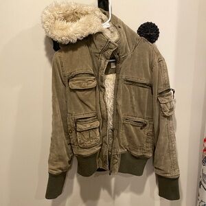 Y2K Jlo fur lined corduroy bomber jacket